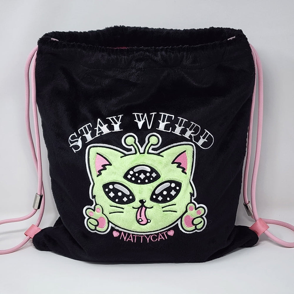 Alien Kitty Convertible Plush Drawstring Backpack & Crossbody Bag