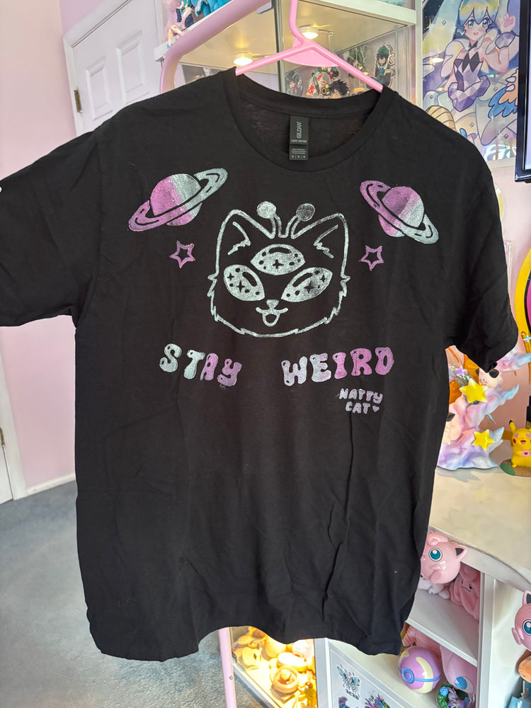 STAY WEIRD Pink & White Alien Kitty Shirt - Medium
