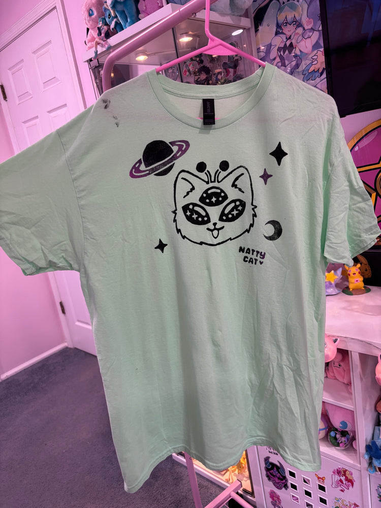 STAY WEIRD Pink/Black/Green Alien Kitty Shirt - Large