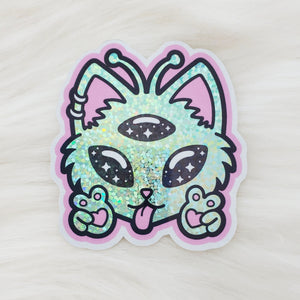 
            
                Load image into Gallery viewer, HOLOGRAPHIC Alien Kitty Sticker
            
        